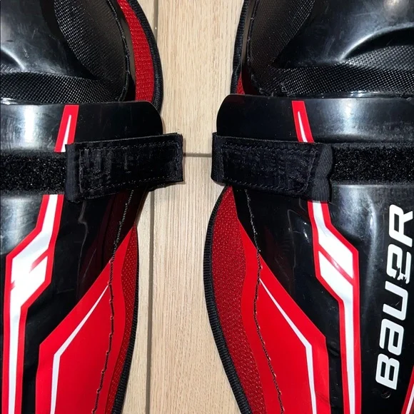 Bauer Youth 10” (25cm) Black and Red Hockey Shin Guards - Picture 16 of 16
